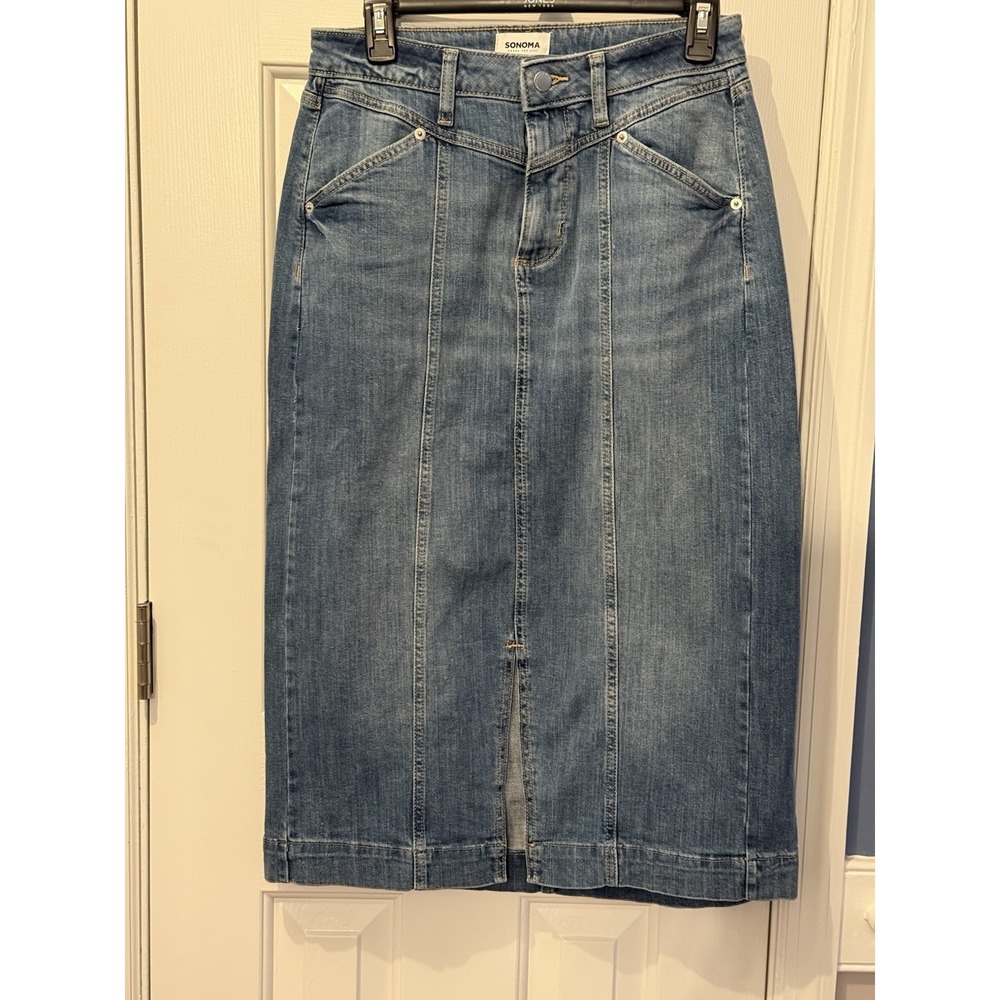 Sonoma High Rise Denim Skirt Womens 6 Blue Medium Wash Casual Modest Classic